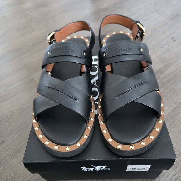 COACH Women's Gemma Sandal Black Leather  Size 8 - Picture 1 of 12